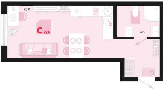 Студия №520 27,6 м2 от застройщика ГК ТОЧНО