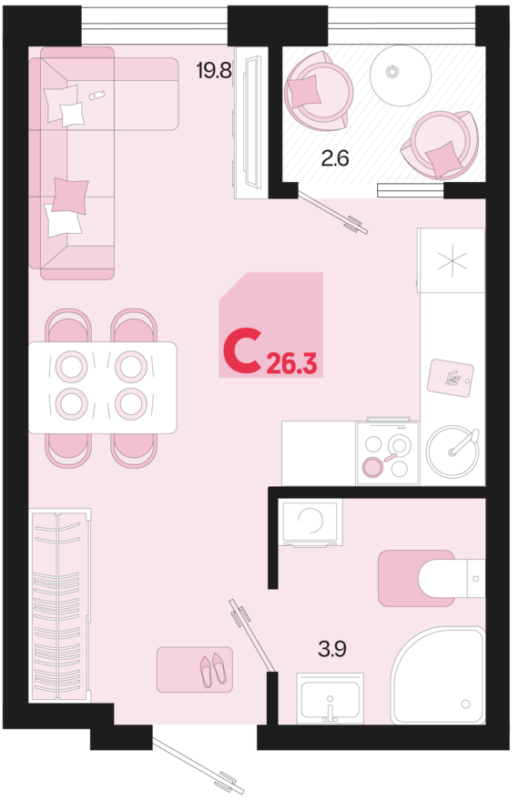 Студия №522 26,3 м2 от застройщика ГК ТОЧНО