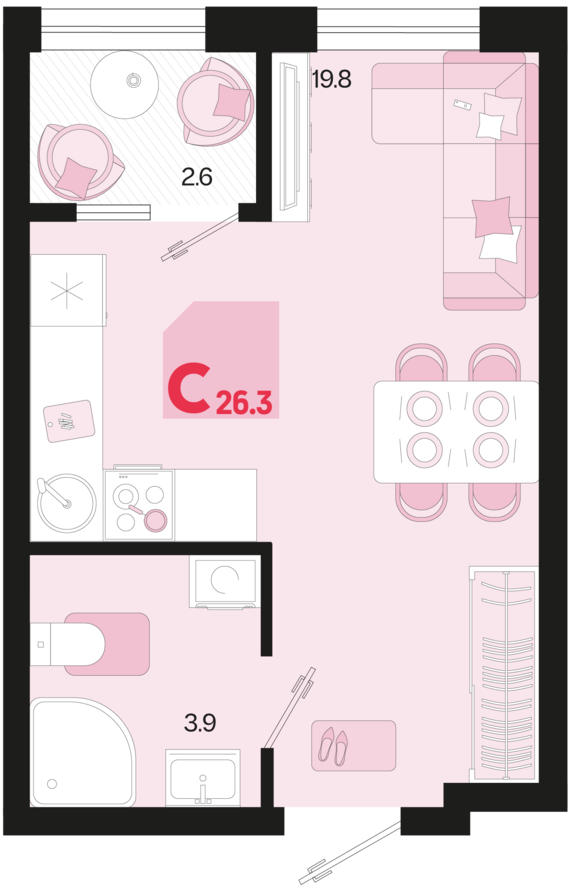 Студия №524 26,3 м2 от застройщика ГК ТОЧНО