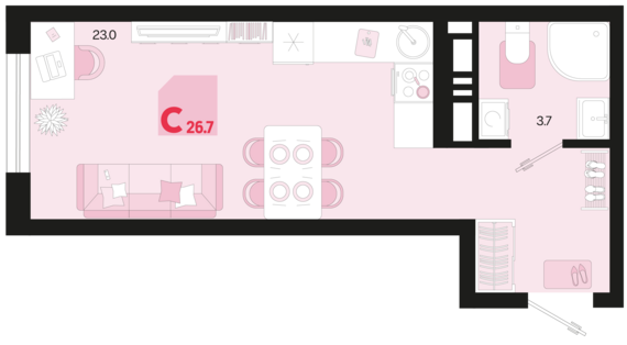 Студия №560 26,7 м2 от застройщика ГК ТОЧНО