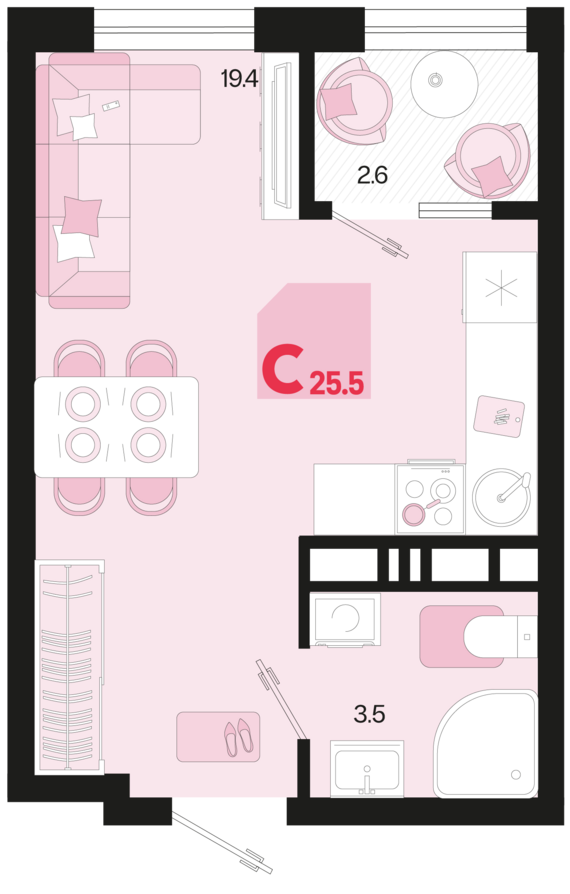 Студия №562 25,5 м2 от застройщика ГК ТОЧНО