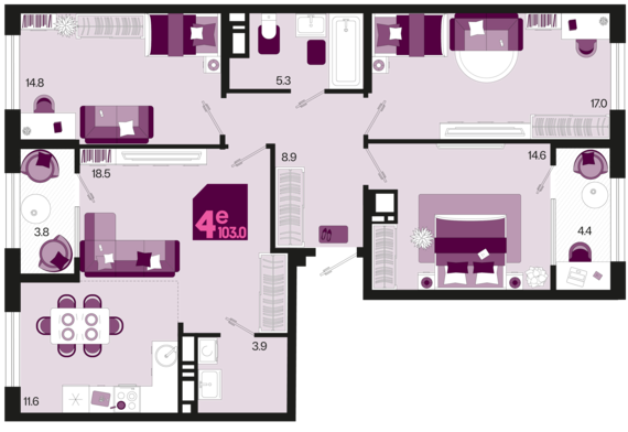евро 4 к.кв. №722 103 м2 от застройщика ГК ТОЧНО