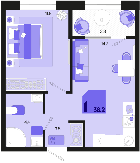 1-комнатная квартира №253 38,2 м2 от застройщика ГК ТОЧНО