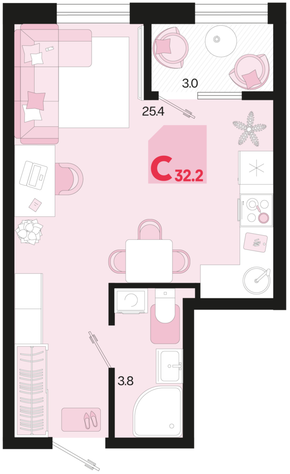 Студия №7 32,2 м2 от застройщика ГК ТОЧНО