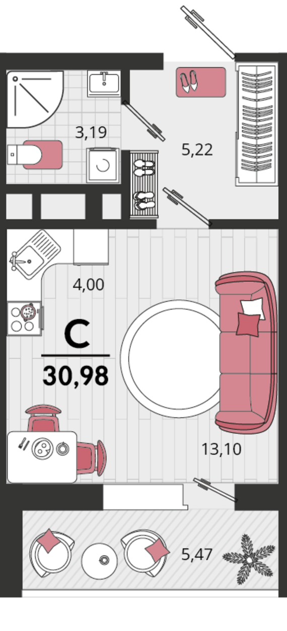 Студия №165 30,98 м2 от застройщика ГК ТОЧНО