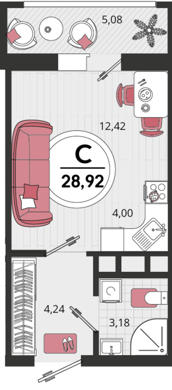 Студия №7 26,38 м2 от застройщика ГК ТОЧНО