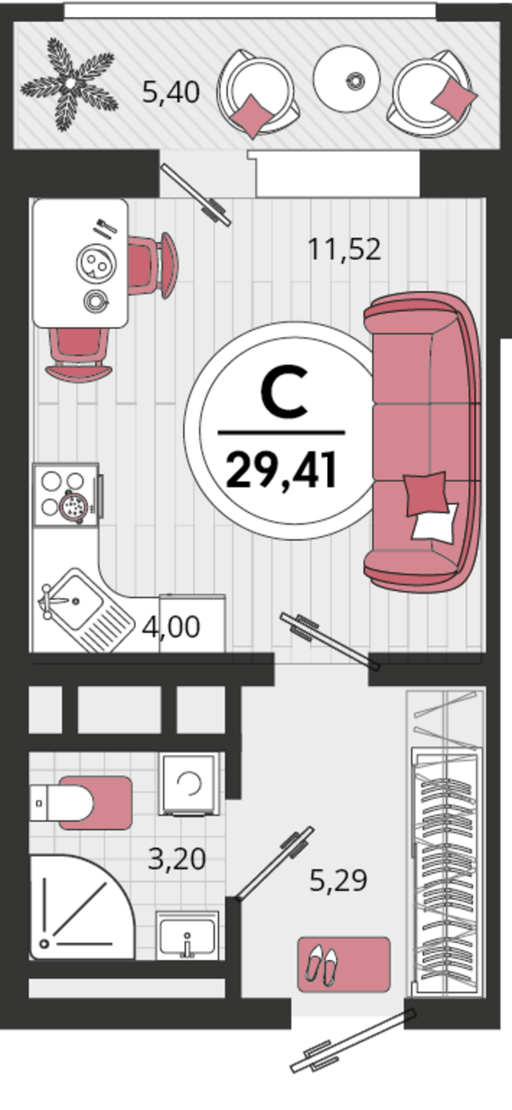 Студия №148 26,71 м2 от застройщика ГК ТОЧНО
