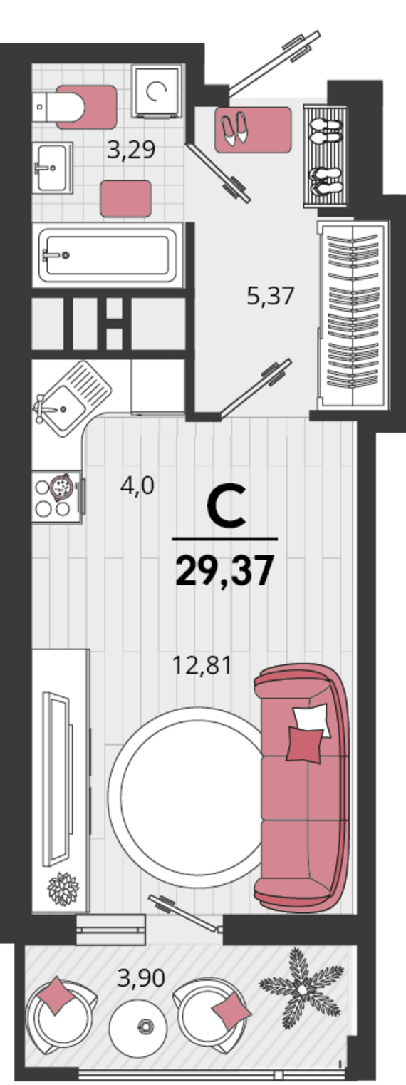 Студия №21 27,42 м2 от застройщика ГК ТОЧНО