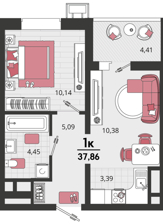 2-комнатная квартира №550 37,86 м2 от застройщика ГК ТОЧНО