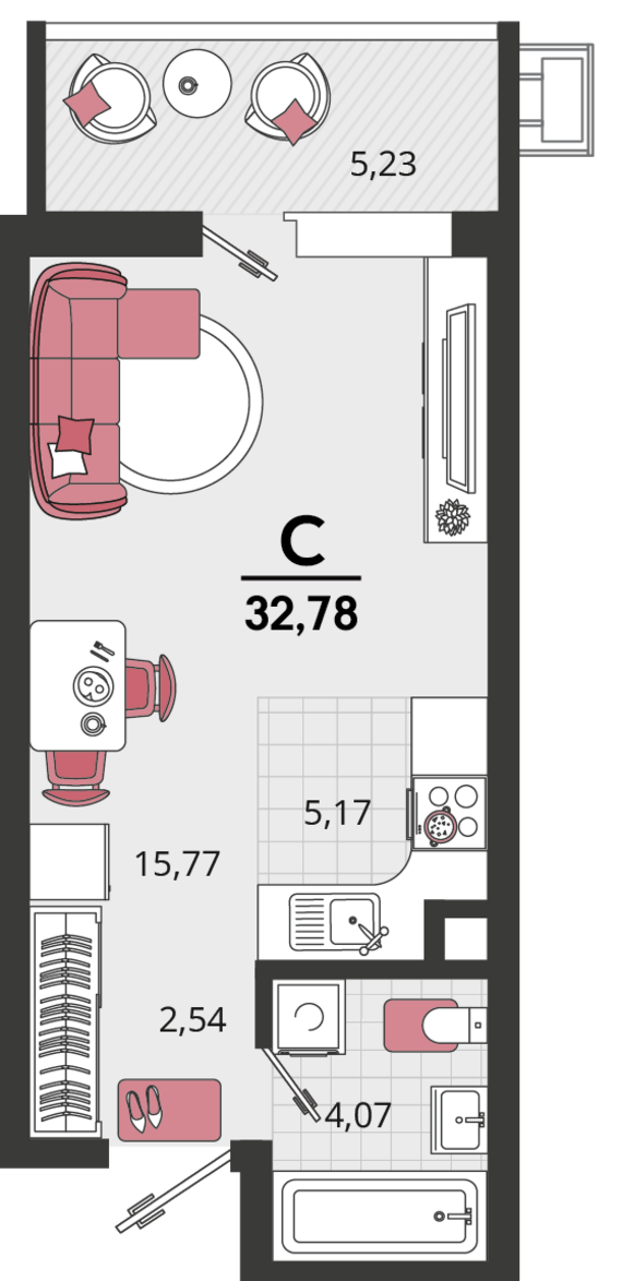 1-комнатная квартира №9 32,78 м2 от застройщика ГК ТОЧНО