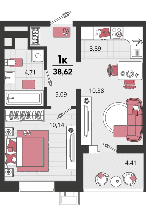 2-комнатная квартира №202 38,62 м2 от застройщика ГК ТОЧНО