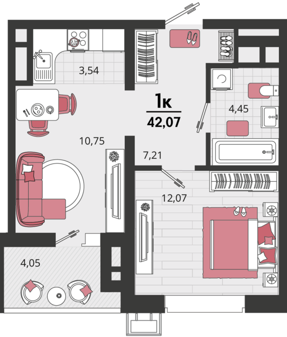 2-комнатная квартира №353 42,07 м2 от застройщика ГК ТОЧНО