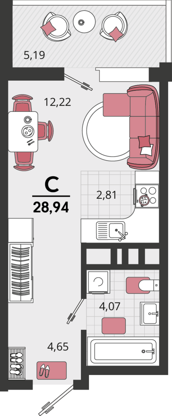 1-комнатная квартира №328 23,75 м2 от застройщика ГК ТОЧНО