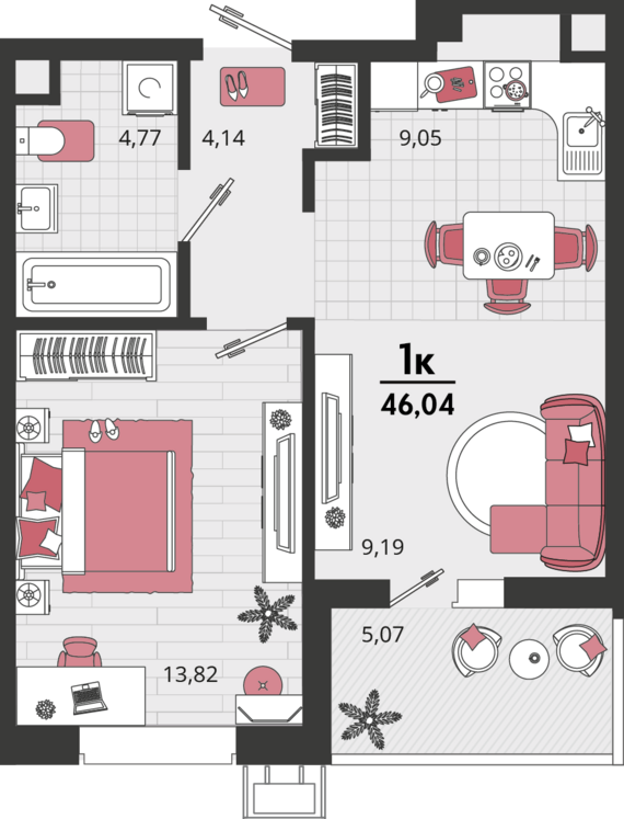 2-комнатная квартира №368 40,97 м2 от застройщика ГК ТОЧНО