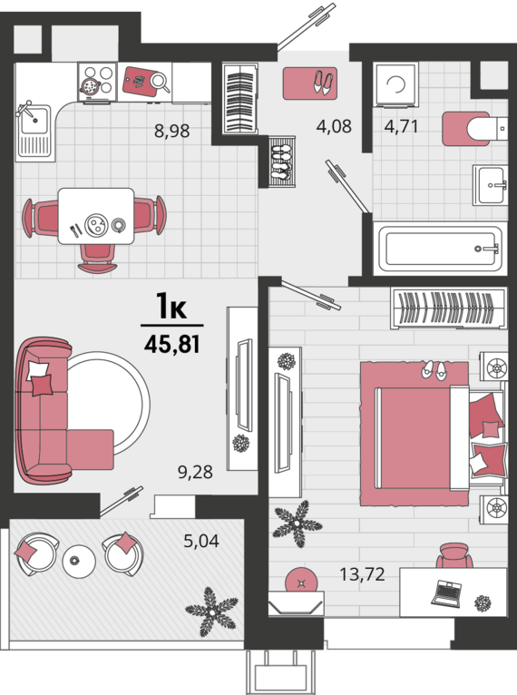 2-комнатная квартира №370 40,77 м2 от застройщика ГК ТОЧНО