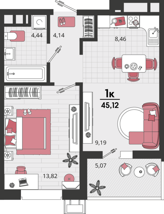 2-комнатная квартира №443 40,05 м2 от застройщика ГК ТОЧНО