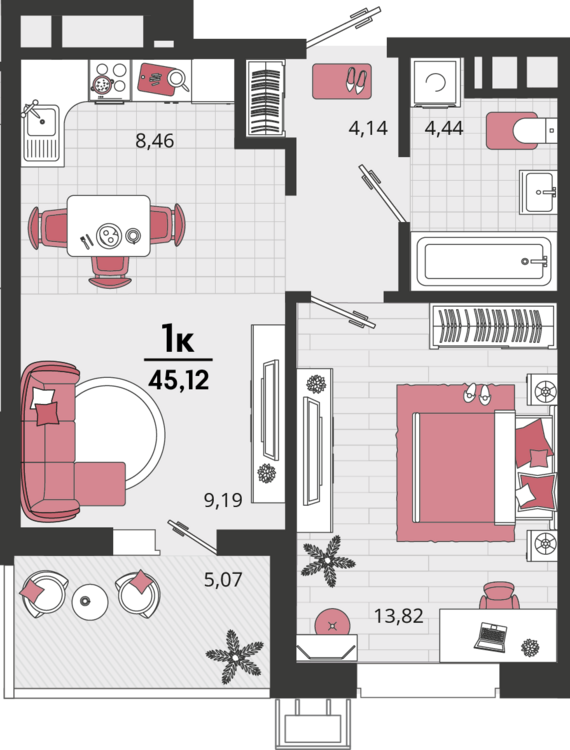 2-комнатная квартира №519 40,05 м2 от застройщика ГК ТОЧНО
