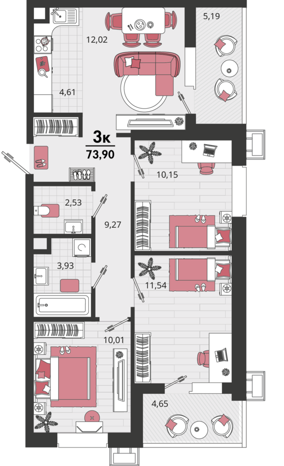 2-комнатная квартира №536 39,67 м2 от застройщика ГК ТОЧНО