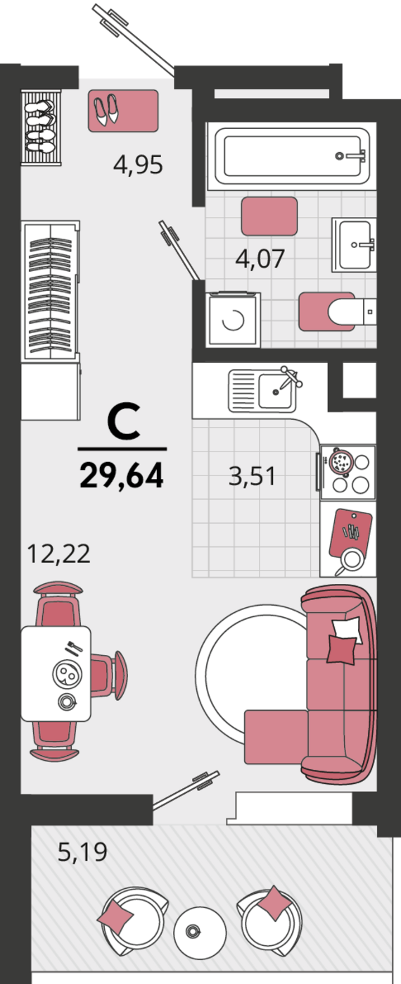 2-комнатная квартира №537 40,45 м2 от застройщика ГК ТОЧНО
