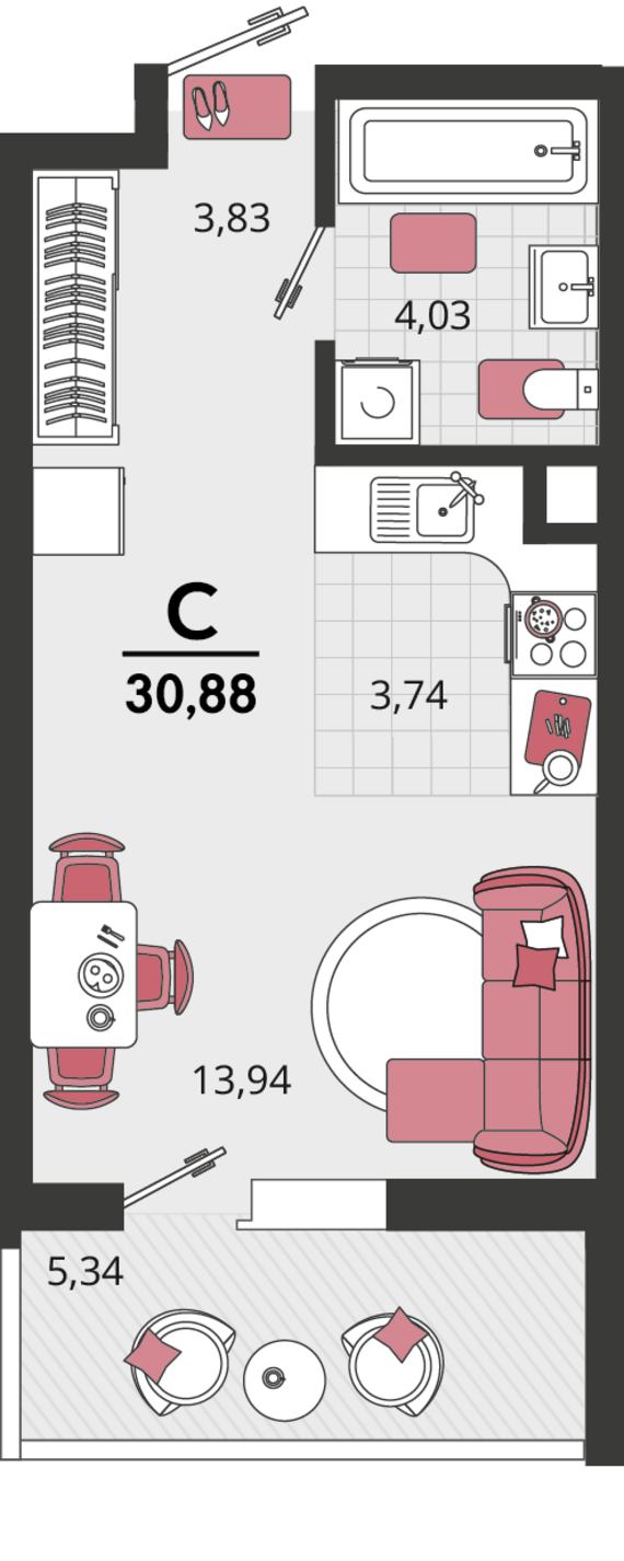 3-комнатная квартира №538 67,54 м2 от застройщика ГК ТОЧНО