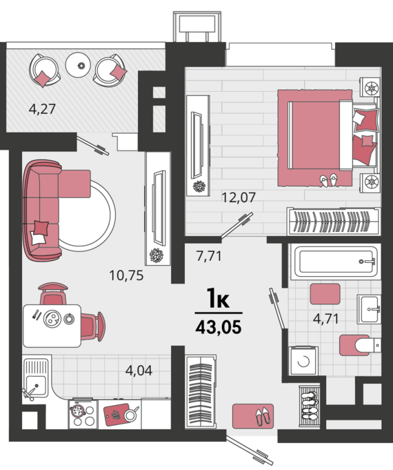 3-комнатная квартира №542 74,69 м2 от застройщика ГК ТОЧНО
