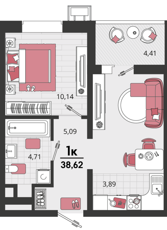 4-комнатная квартира №543 73,9 м2 от застройщика ГК ТОЧНО