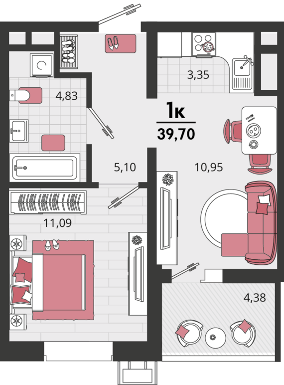2-комнатная квартира №610 37,86 м2 от застройщика ГК ТОЧНО