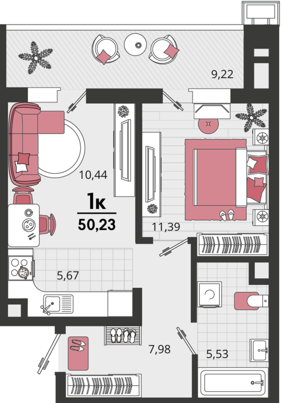 2-комнатная квартира №703 50,23 м2 от застройщика ГК ТОЧНО