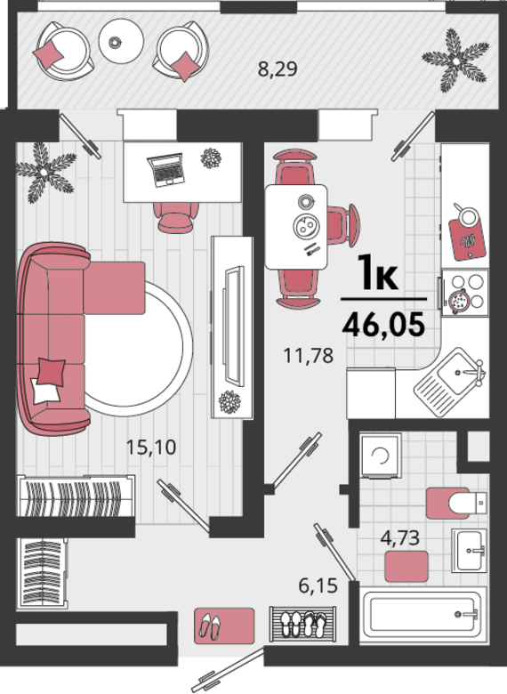 1-комнатная квартира №2 37,76 м2 от застройщика ГК ТОЧНО