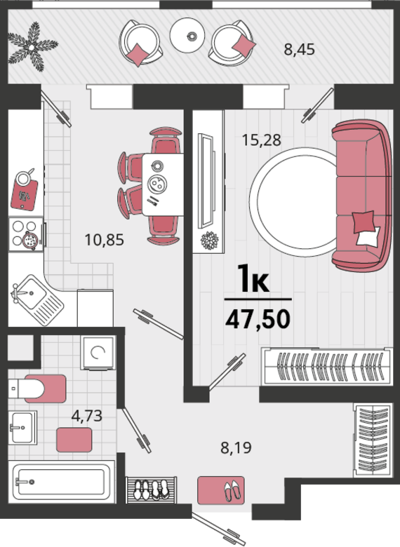 1-комнатная квартира №10 39,05 м2 от застройщика ГК ТОЧНО