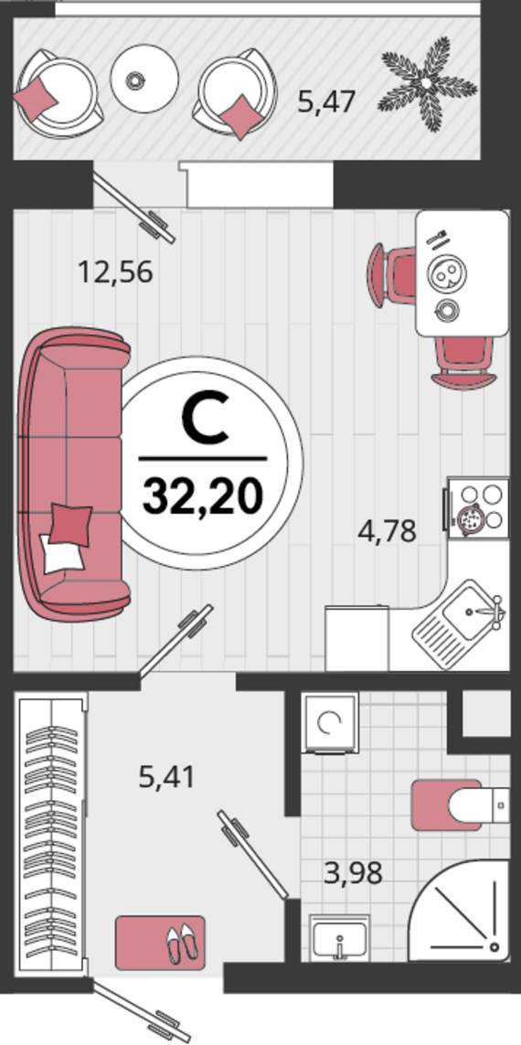 1-комнатная квартира №11 26,73 м2 от застройщика ГК ТОЧНО