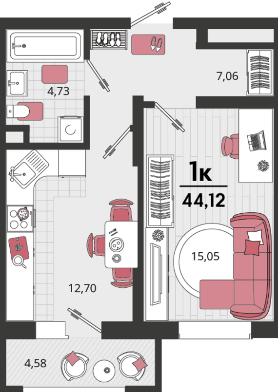 1-комнатная квартира №191 39,54 м2 от застройщика ГК ТОЧНО