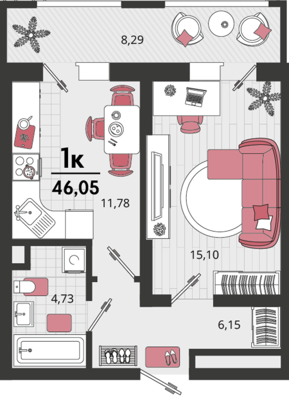 1-комнатная квартира №194 37,76 м2 от застройщика ГК ТОЧНО