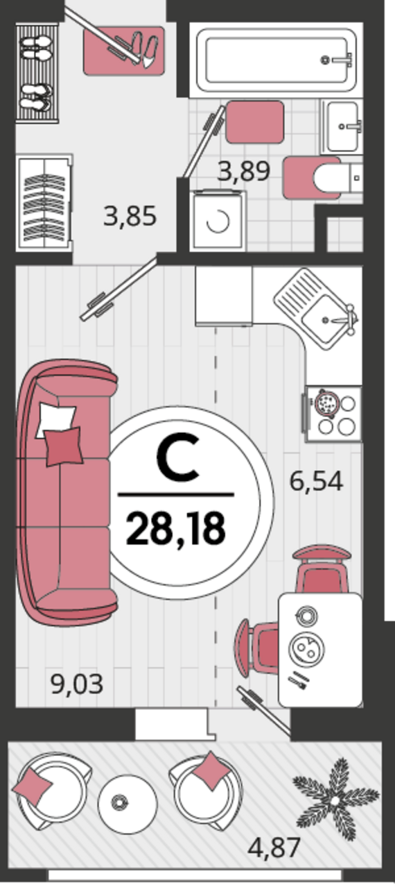 1-комнатная квартира №83 28,18 м2 от застройщика ГК ТОЧНО