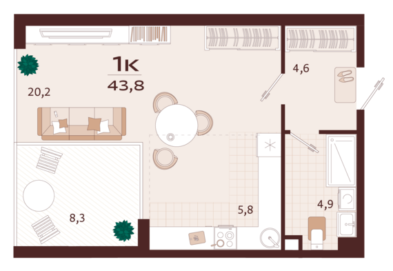 1-комнатная квартира №162 43,8 м2 от застройщика ГК ТОЧНО