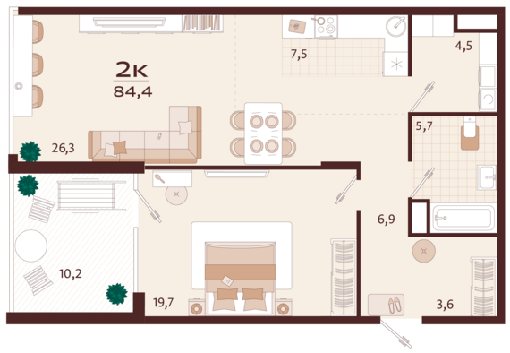 2-комнатная квартира №35 84,4 м2 от застройщика ГК ТОЧНО