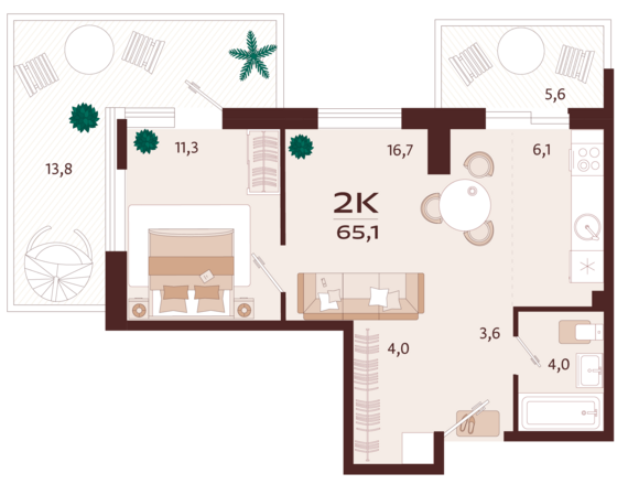 2-комнатная квартира №83 65,1 м2 от застройщика ГК ТОЧНО