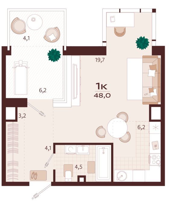 1-комнатная квартира №21 48 м2 от застройщика ГК ТОЧНО