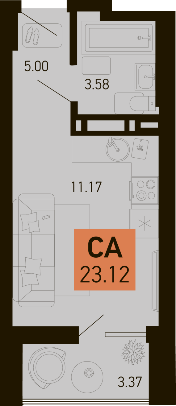 Студия №522 21,44 м2 от застройщика ГК ТОЧНО