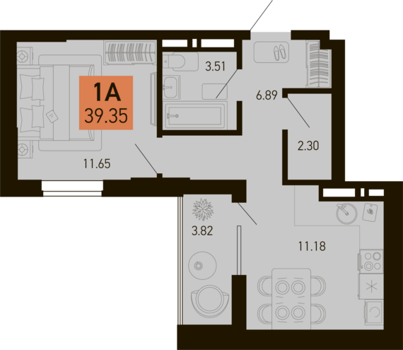 1-комнатная квартира №181 37,44 м2 от застройщика ГК ТОЧНО