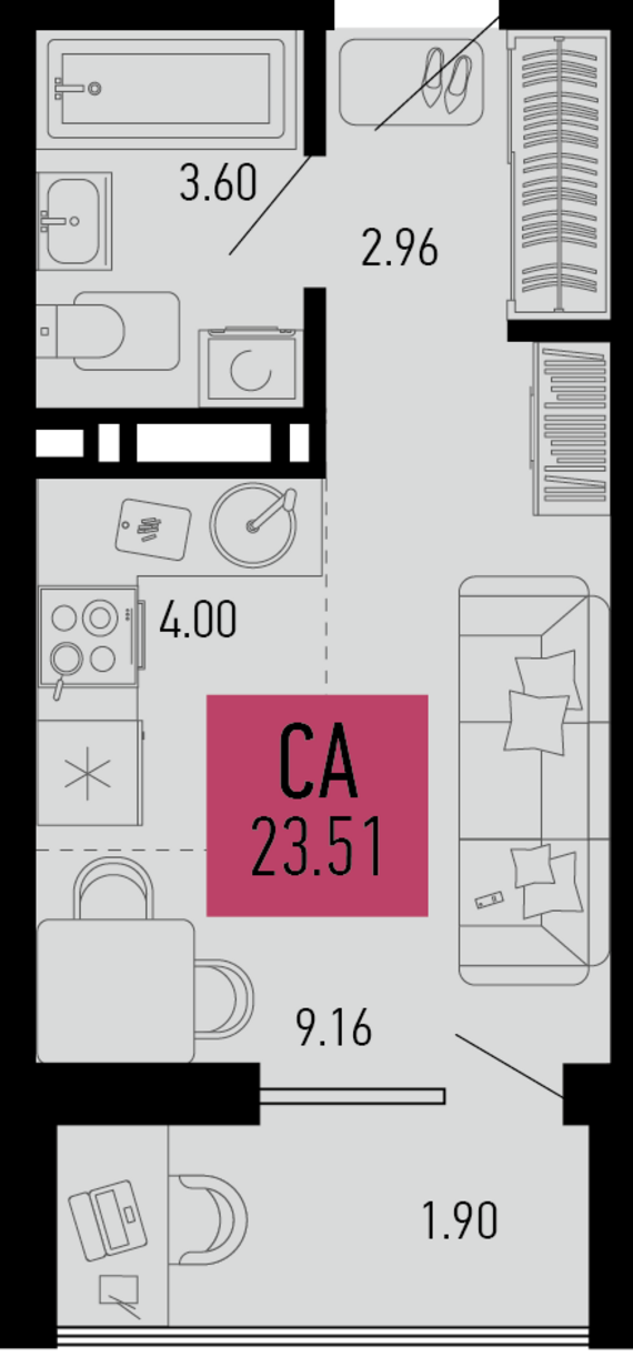 Студия №1009 21,62 м2 от застройщика ГК ТОЧНО