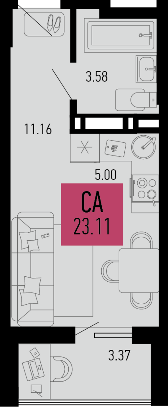 Студия №10 21,43 м2 от застройщика ГК ТОЧНО
