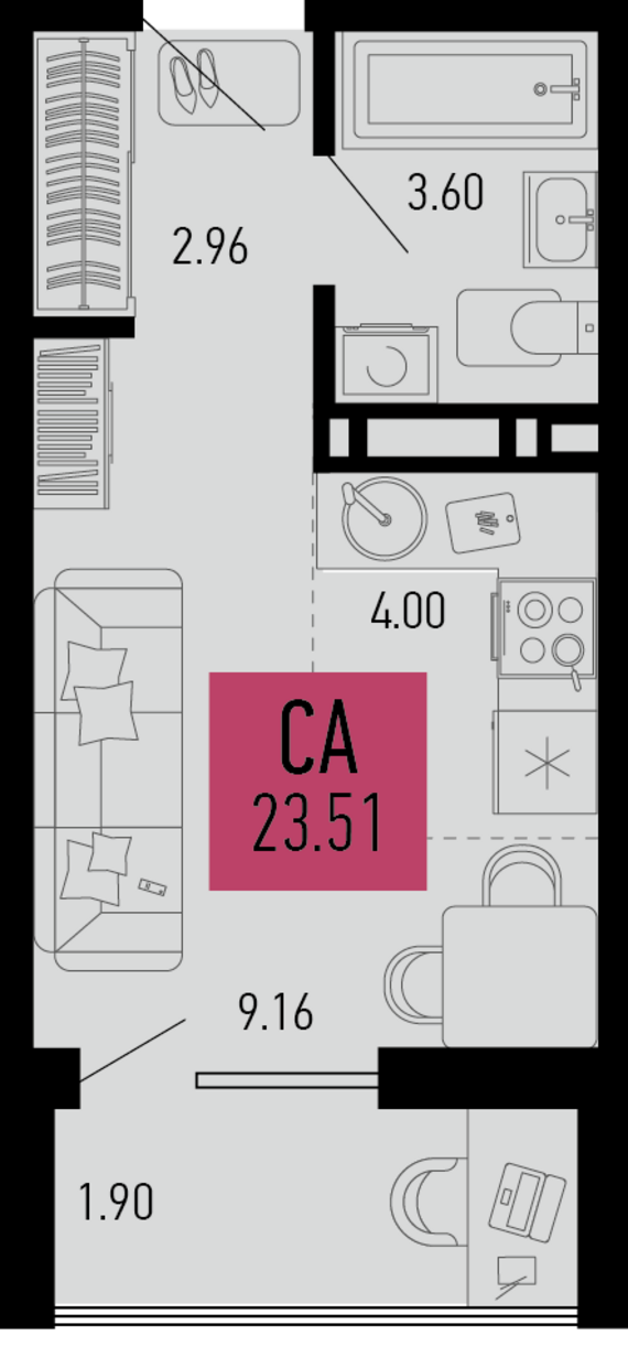 Студия №108 21,62 м2 от застройщика ГК ТОЧНО