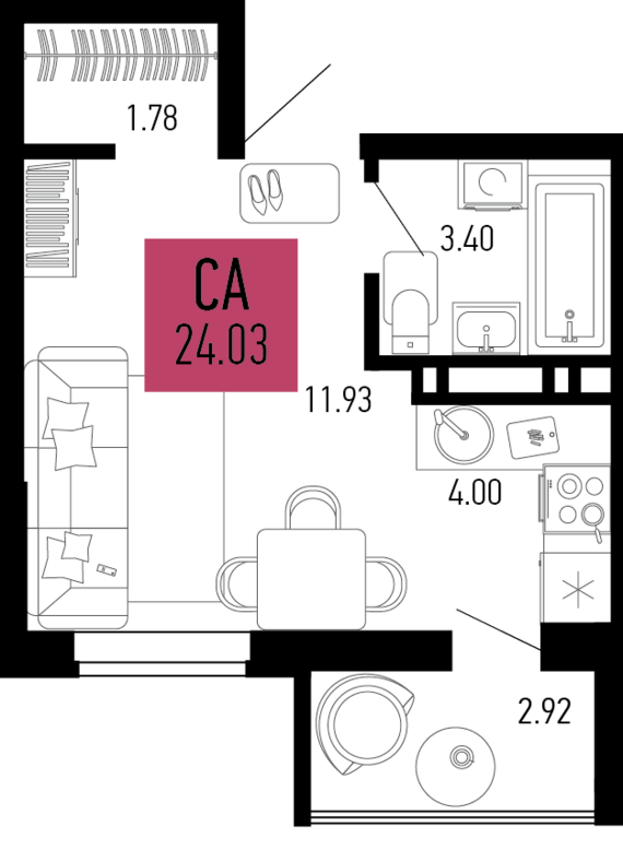 Студия №450 22,57 м2 от застройщика ГК ТОЧНО
