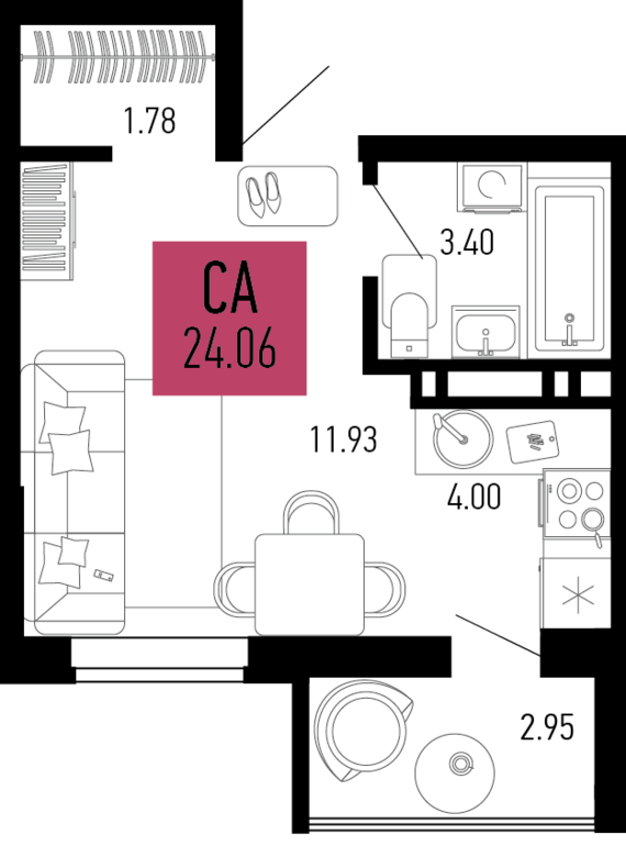 Студия №498 24,06 м2 от застройщика ГК ТОЧНО