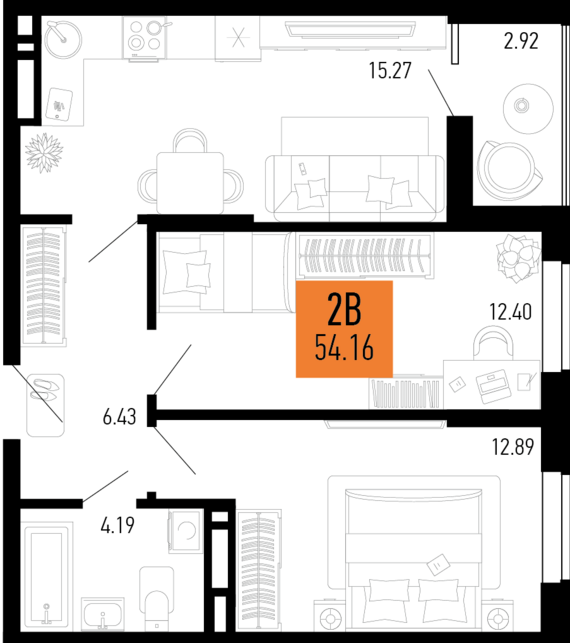 2-комнатная квартира №3 54,16 м2 от застройщика ГК ТОЧНО