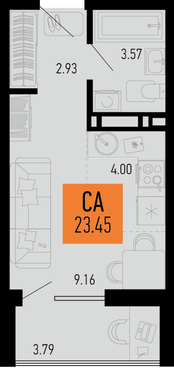 Студия №6 23,45 м2 от застройщика ГК ТОЧНО