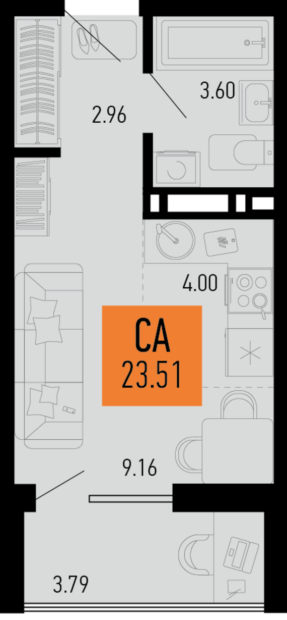 Студия №86 23,51 м2 от застройщика ГК ТОЧНО