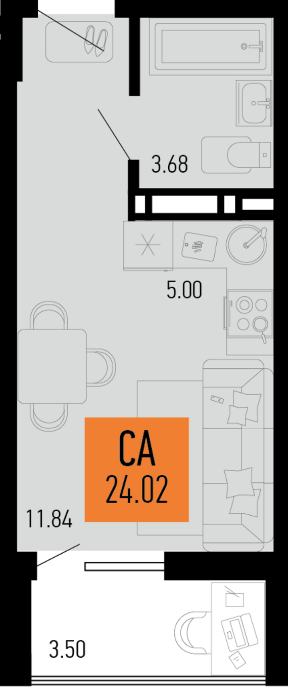 Студия №14 24,02 м2 от застройщика ГК ТОЧНО