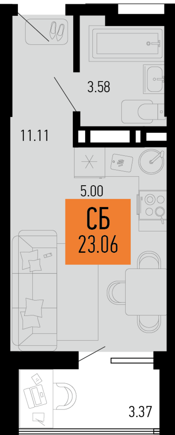 Студия №22 23,06 м2 от застройщика ГК ТОЧНО